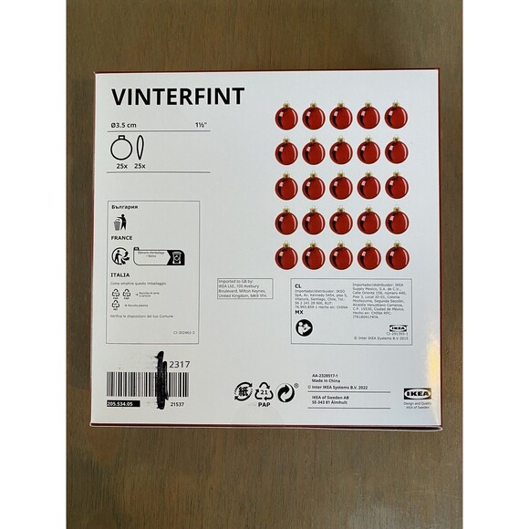 Ikea Vinterfint Ornaments Red Glass Set of 25 1 ½" New 205.534.05 Fast Shipping - Picture 4 of 4